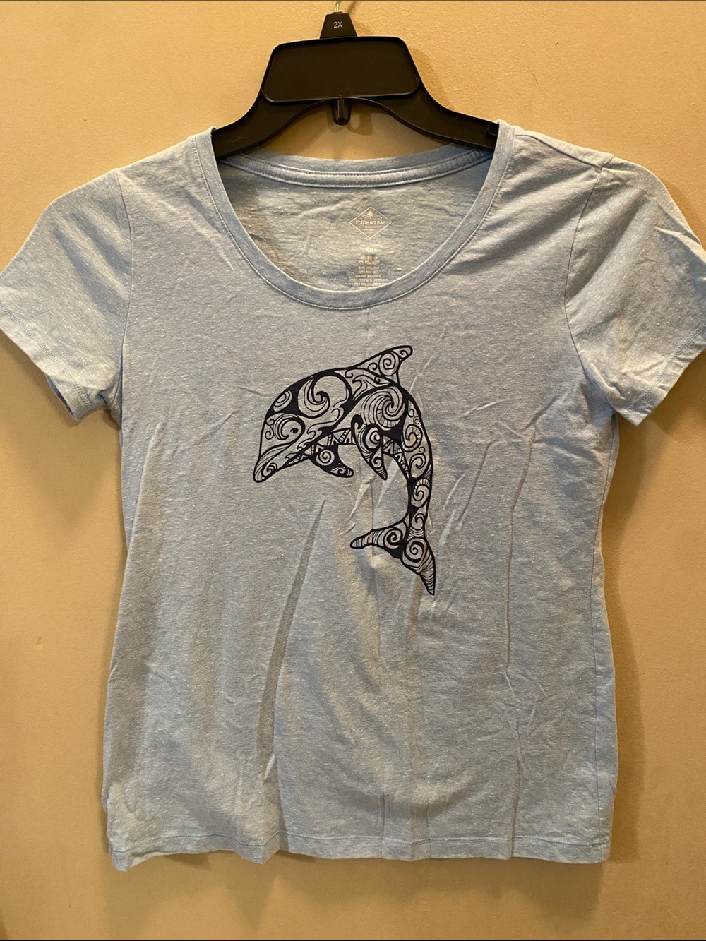 St. John's Bay Light Blue Tee with Black Dolphin Graphic